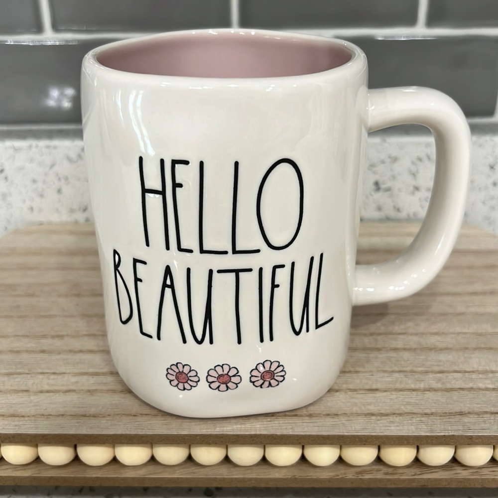 New Rae Dunn HELLO BEAUTIFUL With Flowers Coffee Mug